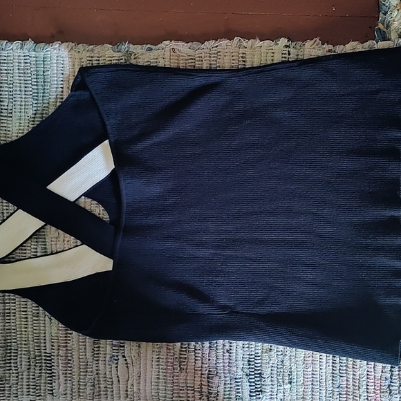 Etcetera 2 piece Sweater Knit Skirt Set, Navy and White. - Picture 2 of 5